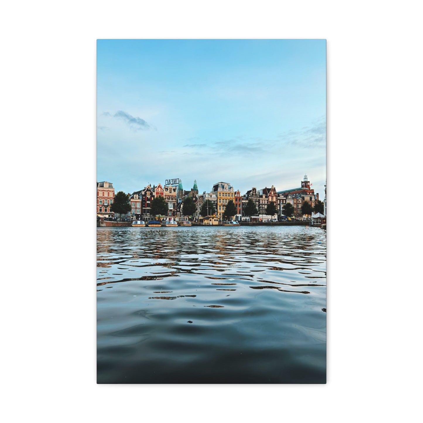 Amsterdam Central Station Canal View - Matte Stretched Canvas (1.25")