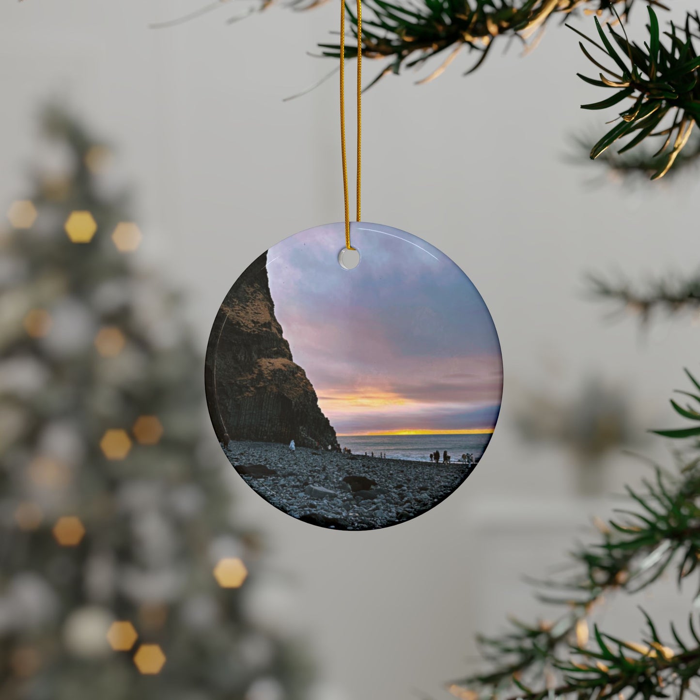 Black Sand Beach Sunrise Iceland - Ceramic Double-Sided Ornament