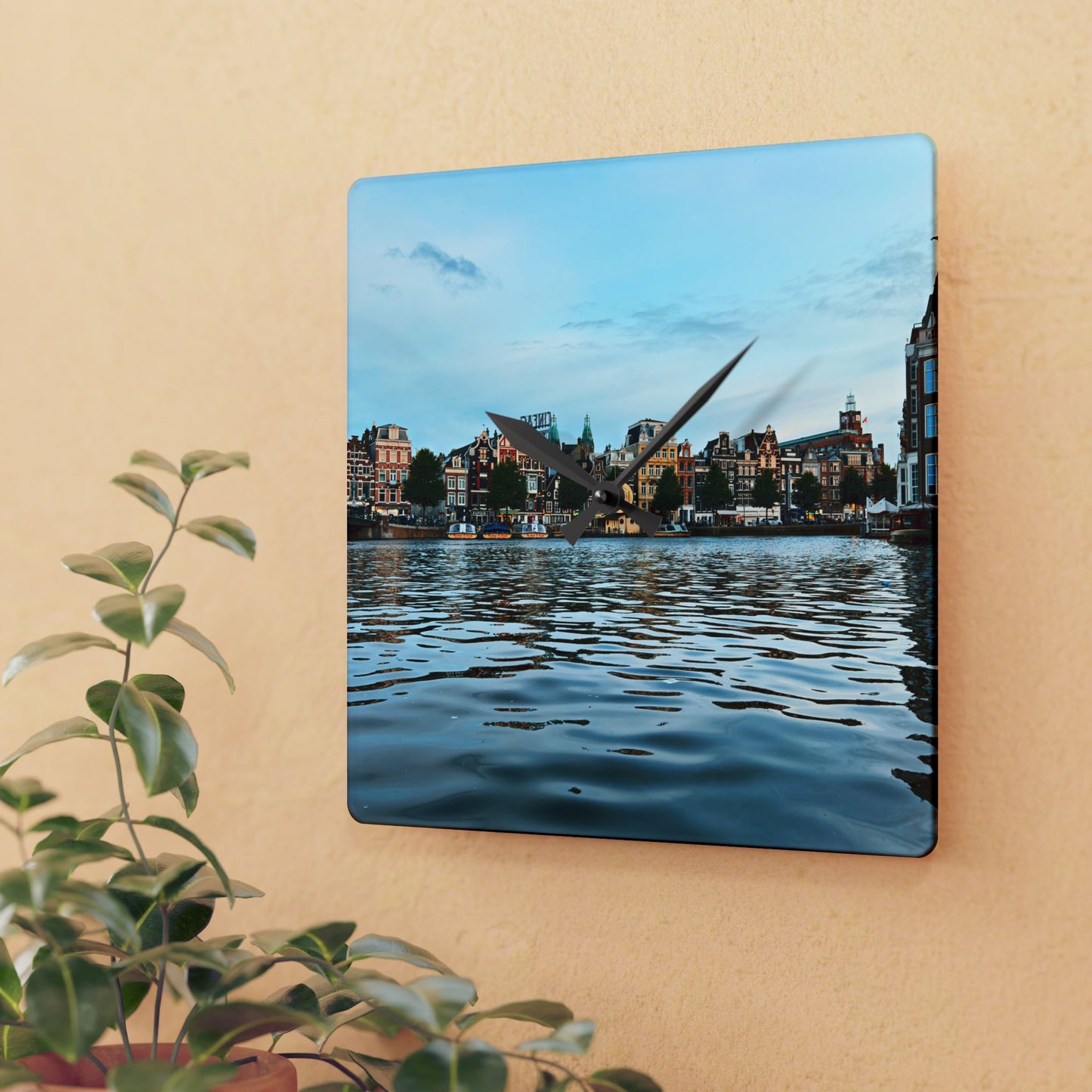Amsterdam Canal Twilight - Acrylic Wall Clock