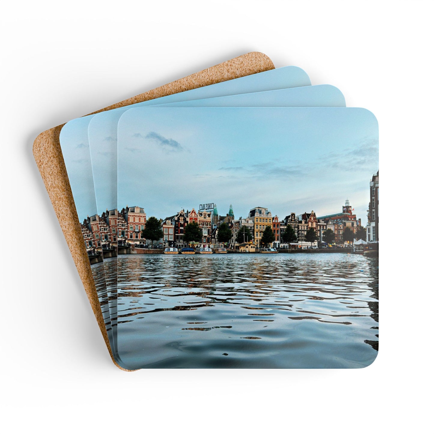 Amsterdam Canal Twilight by Chasing Oz - Corkwood Coaster Set (of 4)
