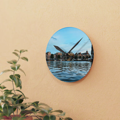 Amsterdam Canal Twilight - Acrylic Wall Clock
