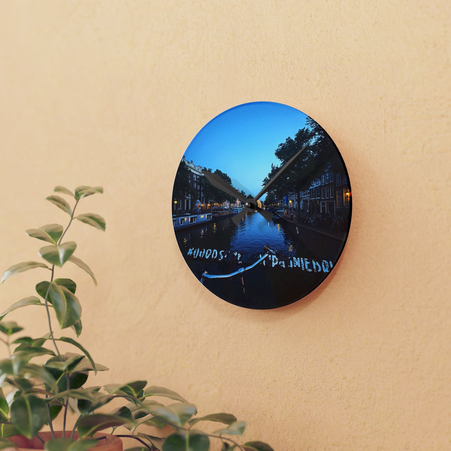 Canal Nights Amsterdam - Acrylic Wall Clock