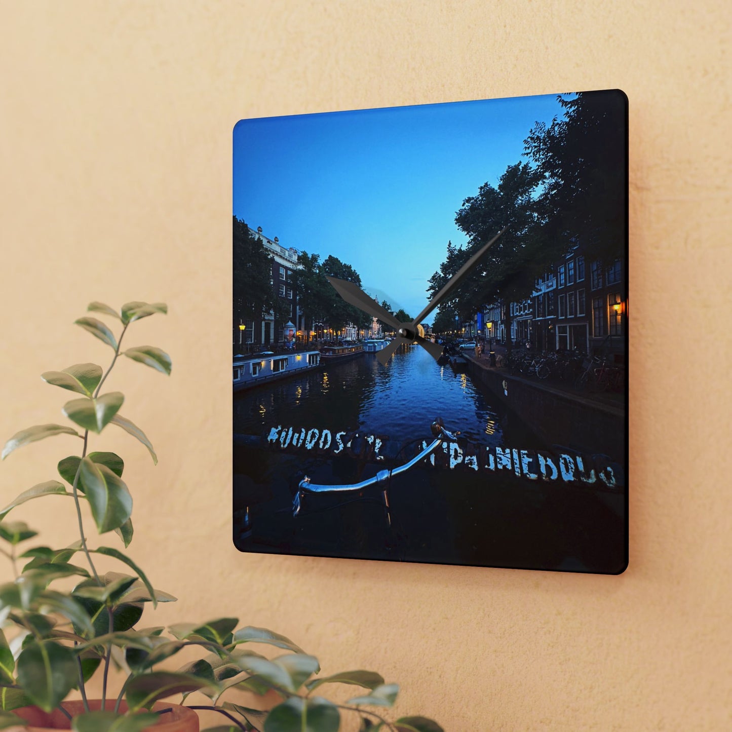Canal Nights Amsterdam - Acrylic Wall Clock