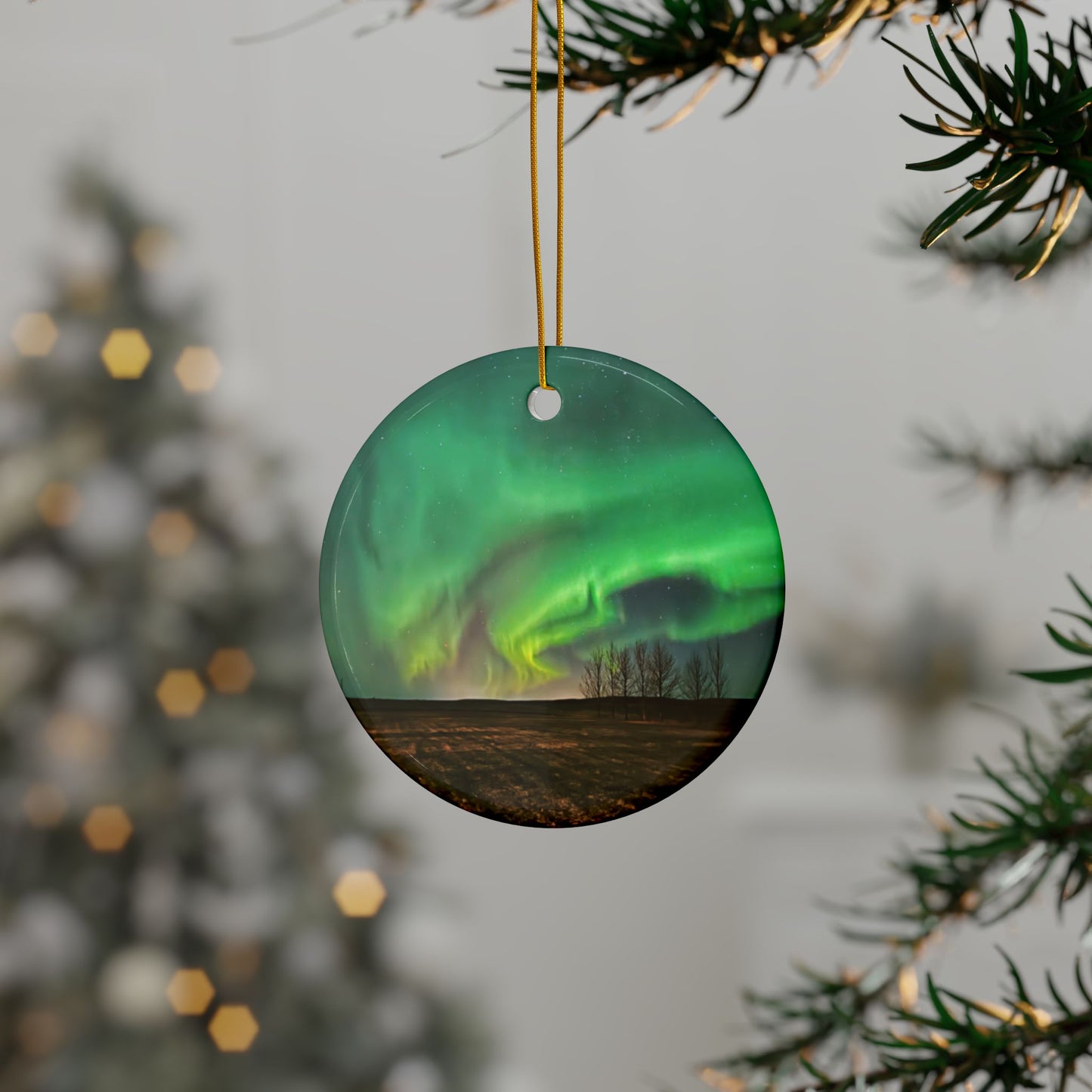 Icelandic Aurora Ceramic Double-Sided Ornament