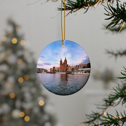 Amsterdam Central Station at Sunset by Chasing Oz - Double-sided Ceramic Ornaments